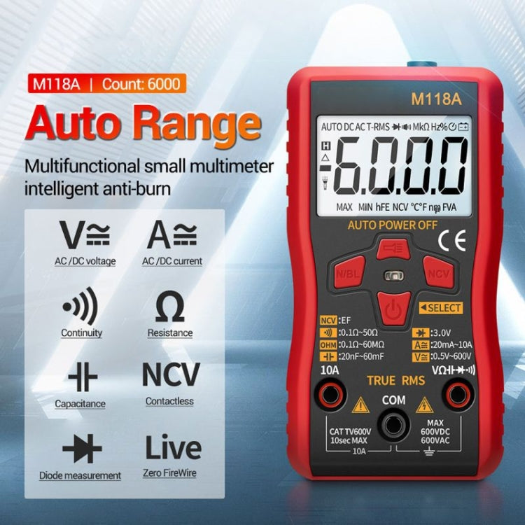 ANENG M118A multímetro de rango automático de alta precisión multifunción pequeña instrumentación de electricista medidor Universal Digital