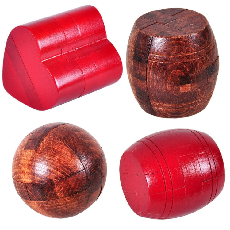 Juguetes de inteligencia de madera para adultos Juguetes clásicos Luban Lock, Red Heart Lock, Red Barrel, Brown Barrel, Ball Lock