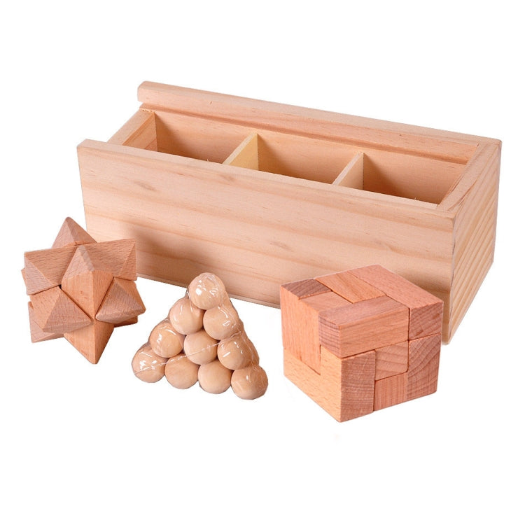 3 PCS / Set Caja de madera para adultos Juguetes educativos Kongming Lock Luban Lock, 3 PCS / Set Box