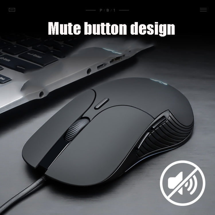Ratón con cable para juegos Inphic PB1 Business Office Mute Macro Definición, longitud del cable: 1,5 m, Black Silen Business Version, Classic Back Breathing Light, Matte White Breathing Light