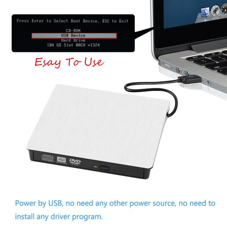 Delgado externo USB 3.0 DVD RW CD Writer Drive Burner Reader Player para PC portátil, Brushed Texture DVD(W)