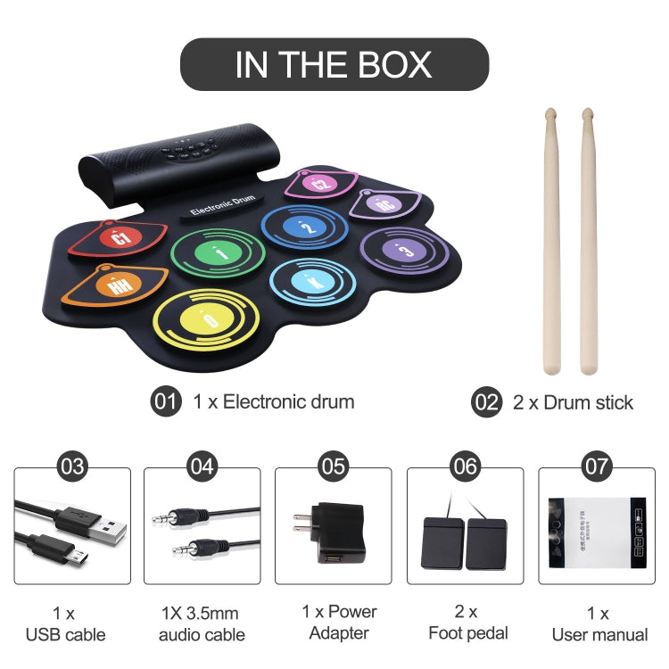 Juego de tambores enrollados a mano Tambor electrónico de color Batería de litio Batería de silicona recargable, MD862C