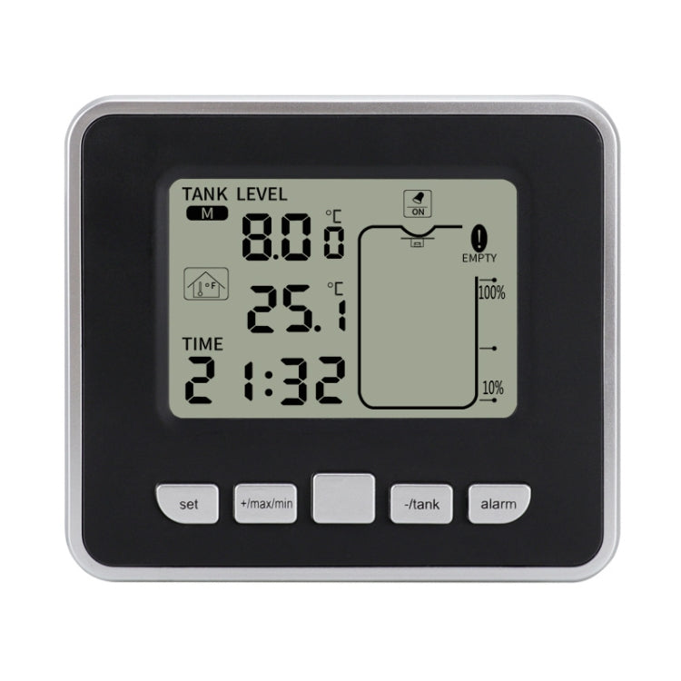 TS-FT002 Indicador de nivel de tanque de agua electrónico ultrasónico multifuncional con termómetro de temperatura interior Pantalla de reloj Indicador de nivel de agua, TS-FT002