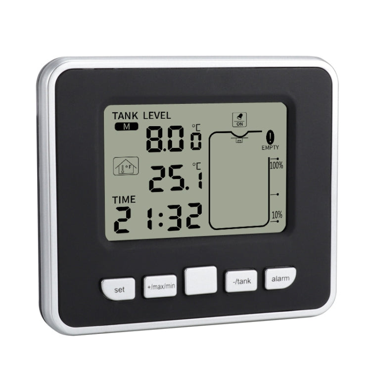 TS-FT002 Indicador de nivel de tanque de agua electrónico ultrasónico multifuncional con termómetro de temperatura interior Pantalla de reloj Indicador de nivel de agua, TS-FT002