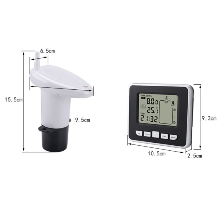 TS-FT002 Indicador de nivel de tanque de agua electrónico ultrasónico multifuncional con termómetro de temperatura interior Pantalla de reloj Indicador de nivel de agua, TS-FT002