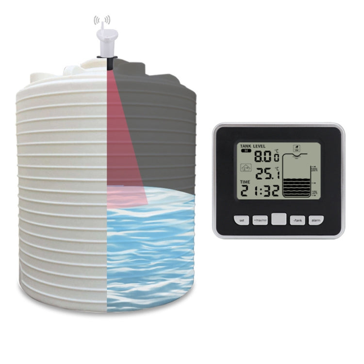 TS-FT002 Indicador de nivel de tanque de agua electrónico ultrasónico multifuncional con termómetro de temperatura interior Pantalla de reloj Indicador de nivel de agua, TS-FT002