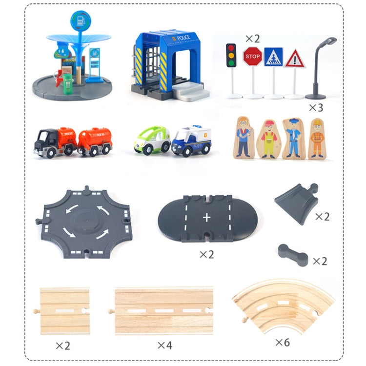 Estación de policía de madera multifuncional, juego de pistas de carretera, bloques de construcción de ensamblaje para bebés, juguetes educativos de educación temprana, Police Station Road Track Set