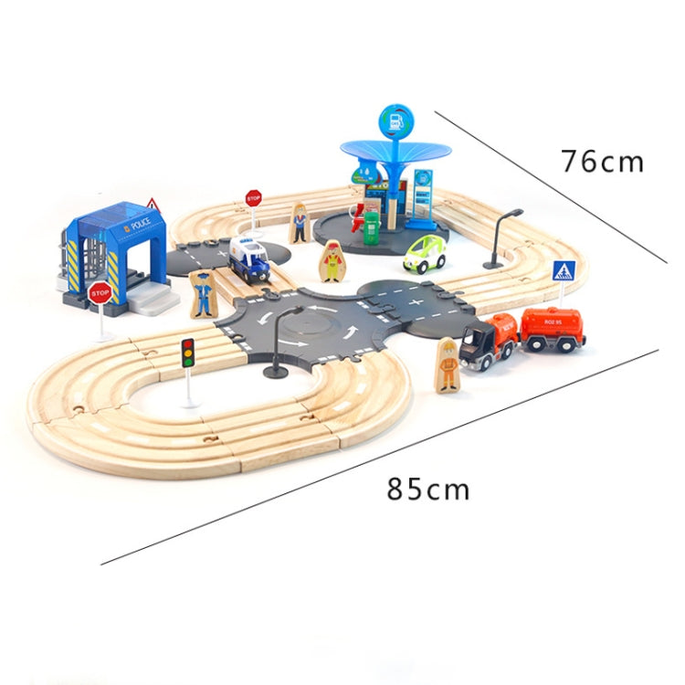 Estación de policía de madera multifuncional, juego de pistas de carretera, bloques de construcción de ensamblaje para bebés, juguetes educativos de educación temprana, Police Station Road Track Set