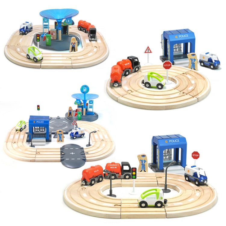 Estación de policía de madera multifuncional, juego de pistas de carretera, bloques de construcción de ensamblaje para bebés, juguetes educativos de educación temprana, Police Station Road Track Set
