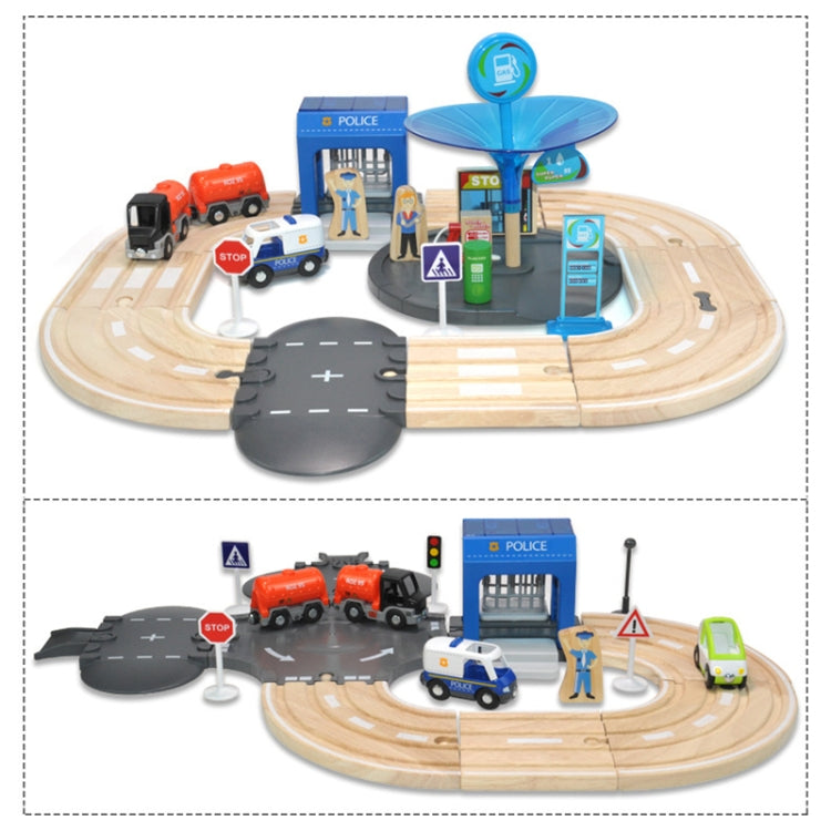 Estación de policía de madera multifuncional, juego de pistas de carretera, bloques de construcción de ensamblaje para bebés, juguetes educativos de educación temprana, Police Station Road Track Set