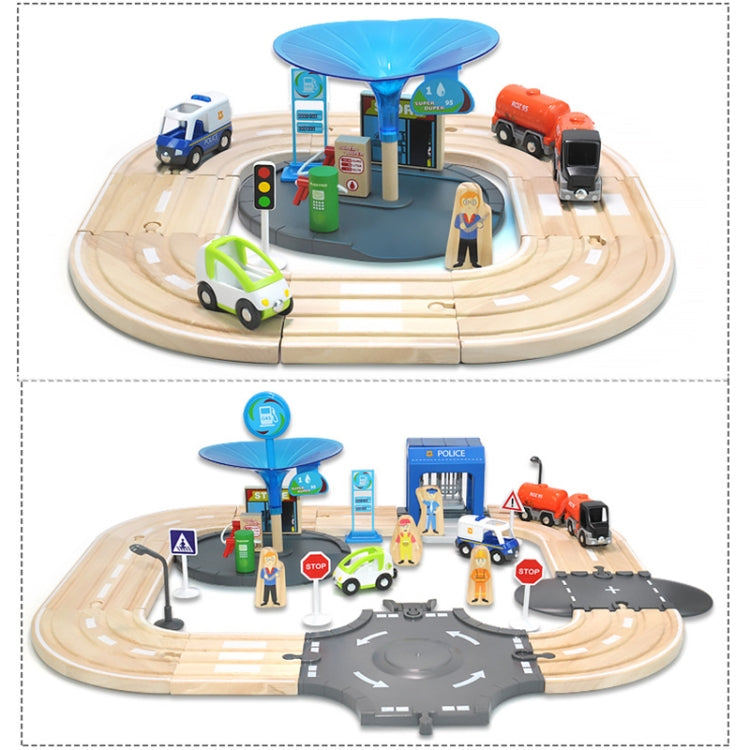 Estación de policía de madera multifuncional, juego de pistas de carretera, bloques de construcción de ensamblaje para bebés, juguetes educativos de educación temprana, Police Station Road Track Set