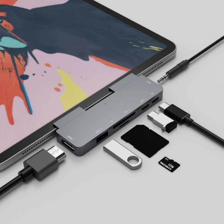 300A 7 en 1 USB3.0x1 + HDMIx1 + PD Portx1 + Type-Cx1 + SD/TF + 3,5 mm Portx1 Adaptador HUB de extensión multifuncional para iPad Pro