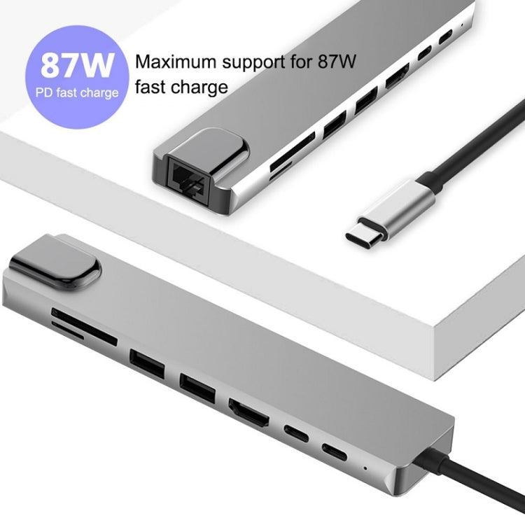 WC7367 8 en 1 87W Tipo-C a PD+USB3.0x2+SD+TF+HDMI+RJ45+Tipo-c Estación de acoplamiento HUB, WC7367