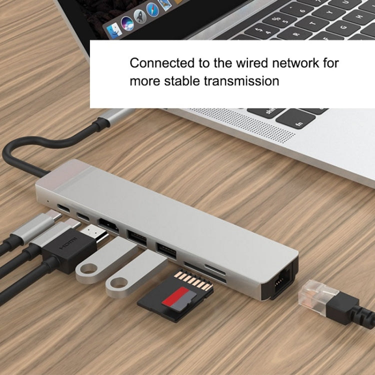 WC7367 8 en 1 87W Tipo-C a PD+USB3.0x2+SD+TF+HDMI+RJ45+Tipo-c Estación de acoplamiento HUB, WC7367