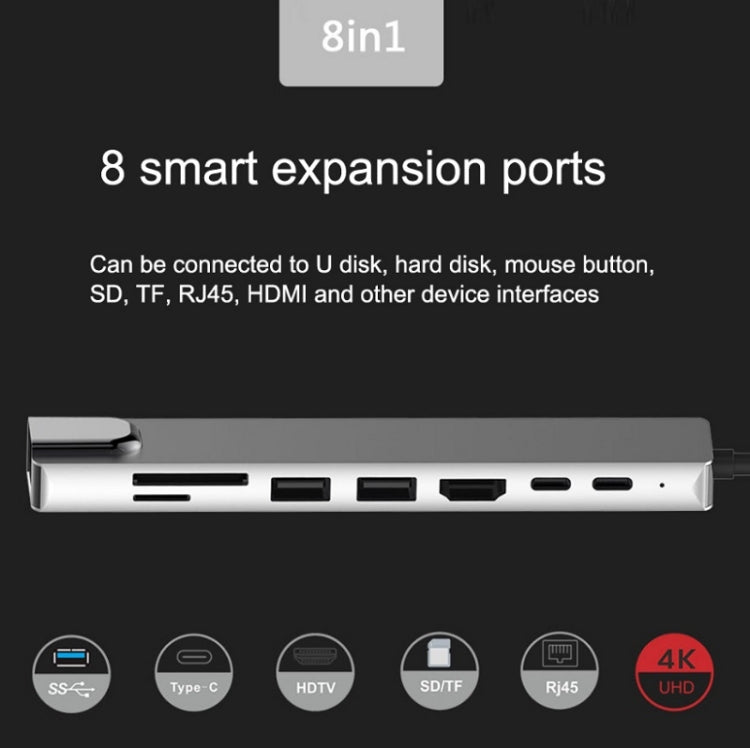WC7367 8 en 1 87W Tipo-C a PD+USB3.0x2+SD+TF+HDMI+RJ45+Tipo-c Estación de acoplamiento HUB, WC7367