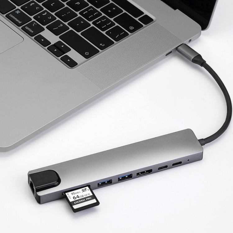 WC7367 8 en 1 87W Tipo-C a PD+USB3.0x2+SD+TF+HDMI+RJ45+Tipo-c Estación de acoplamiento HUB, WC7367