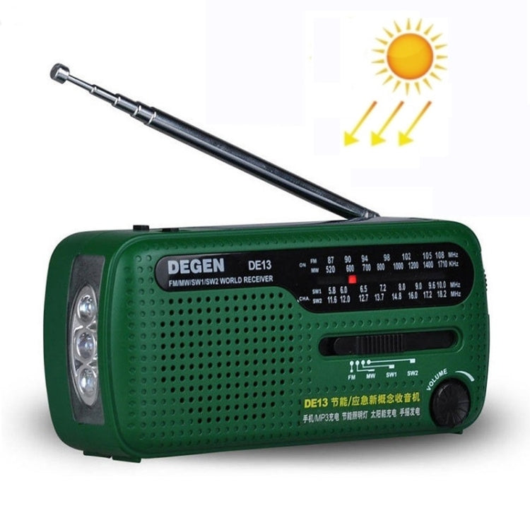 Radio exterior de emergencia con carga solar de banda completa y potencia manual DE13