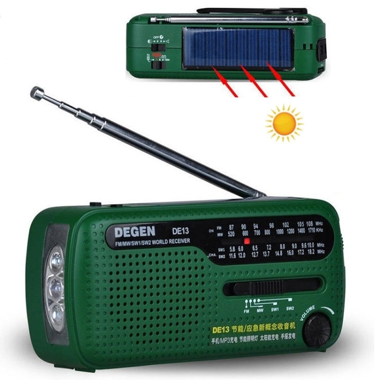 Radio exterior de emergencia con carga solar de banda completa y potencia manual DE13