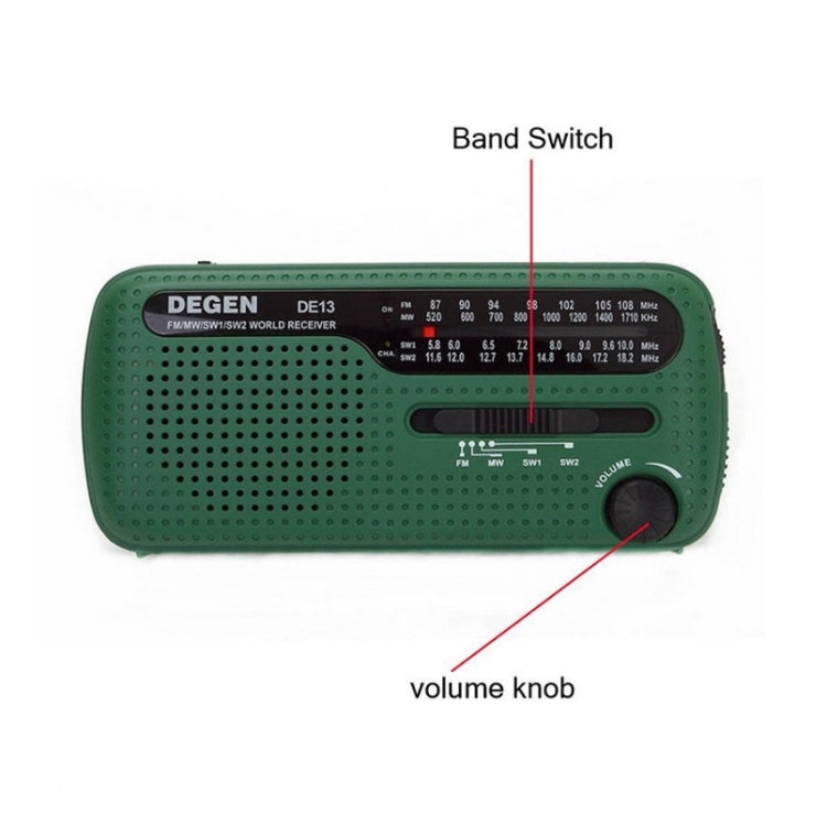 Radio exterior de emergencia con carga solar de banda completa y potencia manual DE13