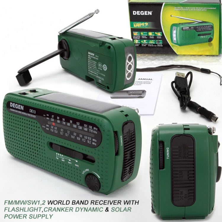 Radio exterior de emergencia con carga solar de banda completa y potencia manual DE13