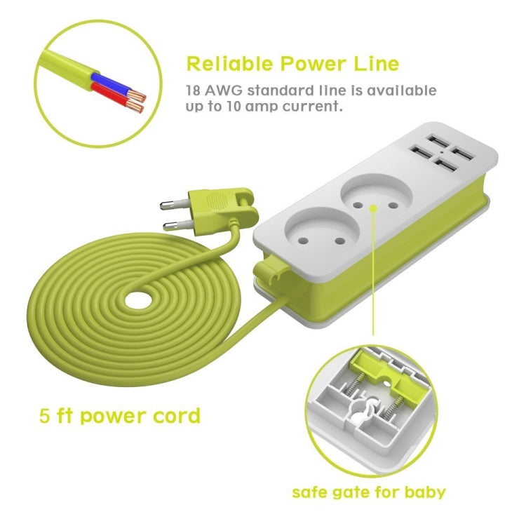 Regleta 1/2 Enchufe UE 4 puertos USB 1200W 250V 1,5m Cable de pared enchufe múltiple portátil