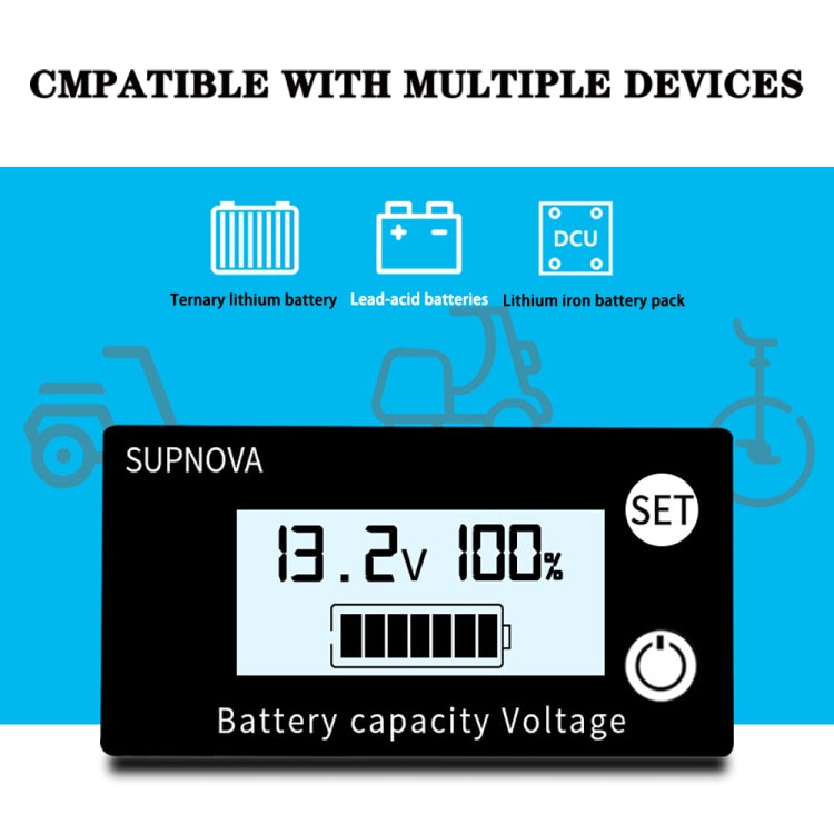 SUPNOVA DC 8-100V Indicador de capacidad de batería Voltímetro Medidor de voltaje, Estilo:, White, White + Alarm + Temperature, Blue, Blue +Alarm + Temperature
