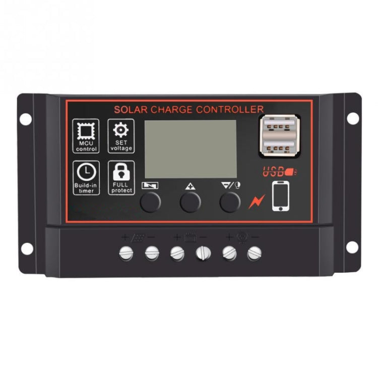 Controlador Solar Simple de 12V y 24V, Control de tiempo de luz, controlador de carga y descarga Solar con USB, 10A, 20A, 30A