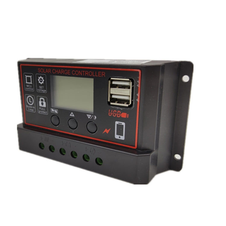 Controlador Solar Simple de 12V y 24V, Control de tiempo de luz, controlador de carga y descarga Solar con USB, 10A, 20A, 30A