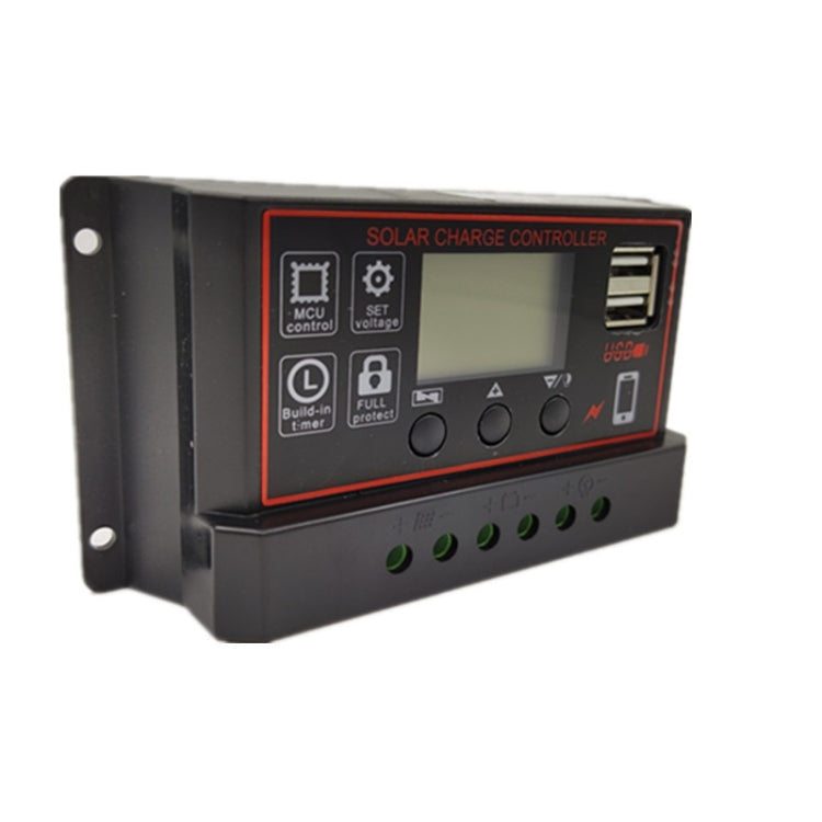 Controlador Solar Simple de 12V y 24V, Control de tiempo de luz, controlador de carga y descarga Solar con USB, 10A, 20A, 30A