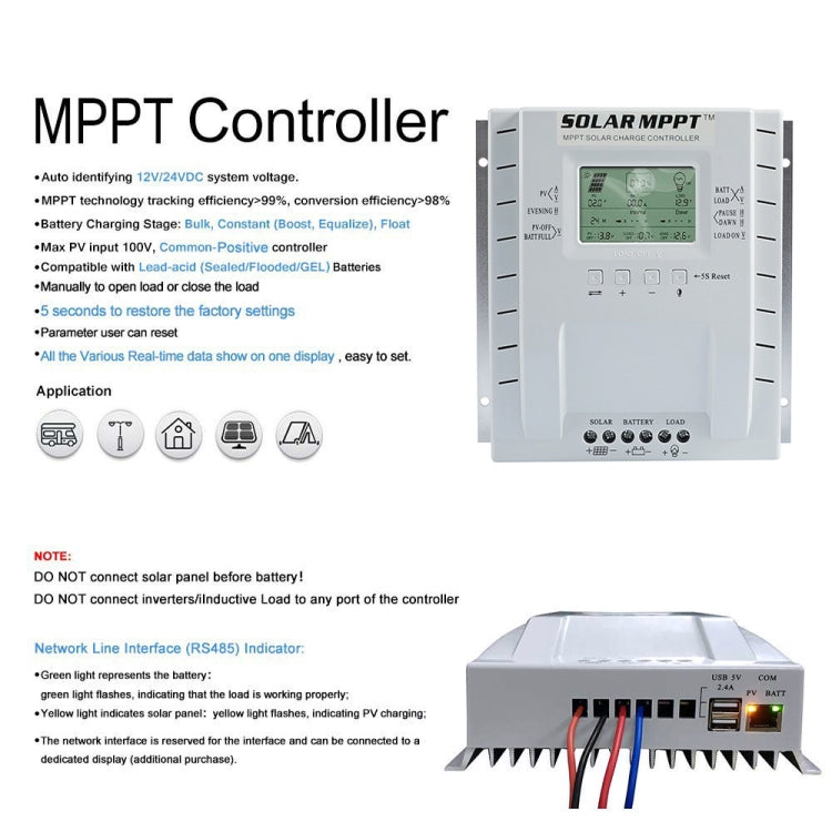 Controlador de carga solar de identificación automática MPPT P60 60A 12V/24V
