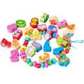 Niños ensartando juguetes para enhebrar cuentas de madera cognitivas de educación temprana, 60 PCS / Set Number+Animal, 100 PCS / Set Letter+Traffic