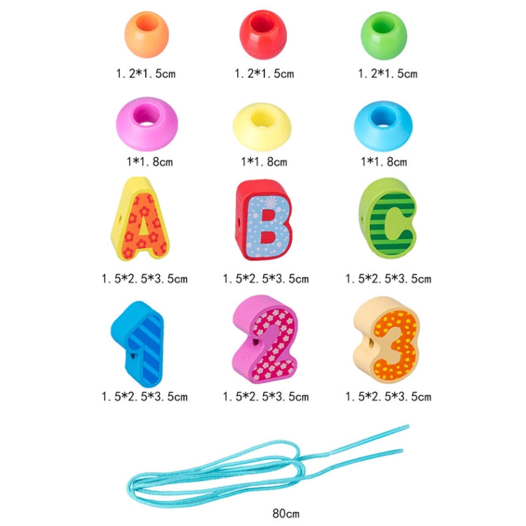 Niños ensartando juguetes para enhebrar cuentas de madera cognitivas de educación temprana, 60 PCS / Set Number+Animal, 100 PCS / Set Letter+Traffic
