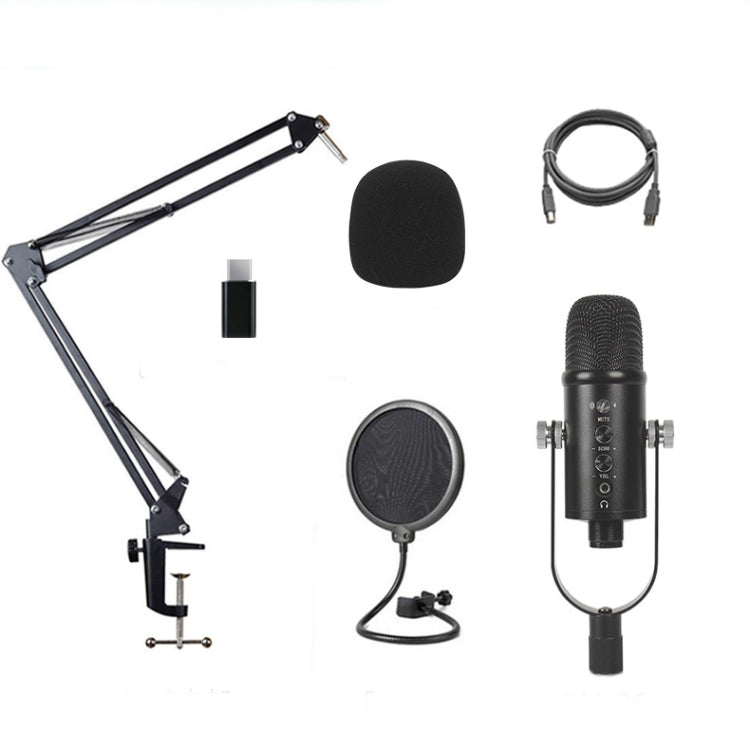 BM-86 Micrófono de condensador USB Grabación de voz Micrófono de computadora Conjunto de equipo de transmisión en vivo, Standard, Cantilever Bracket Set, Standard+Small Blowout Prevention Net