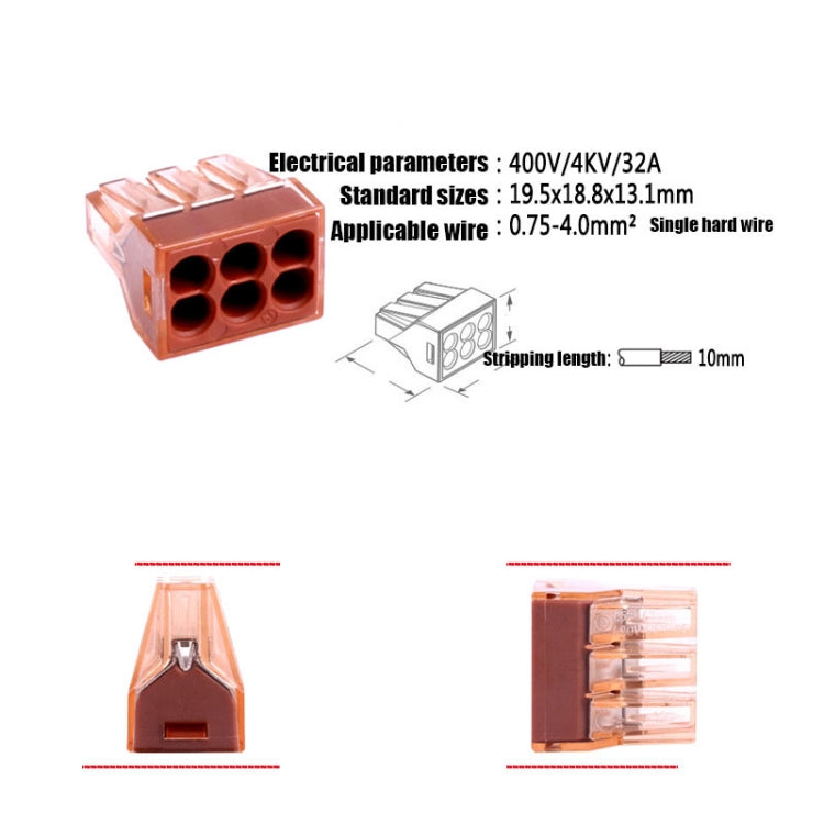 10 PCS VSELE VSE-606A Conector rápido de cable de bloque de terminales multifunción de cuatro orificios