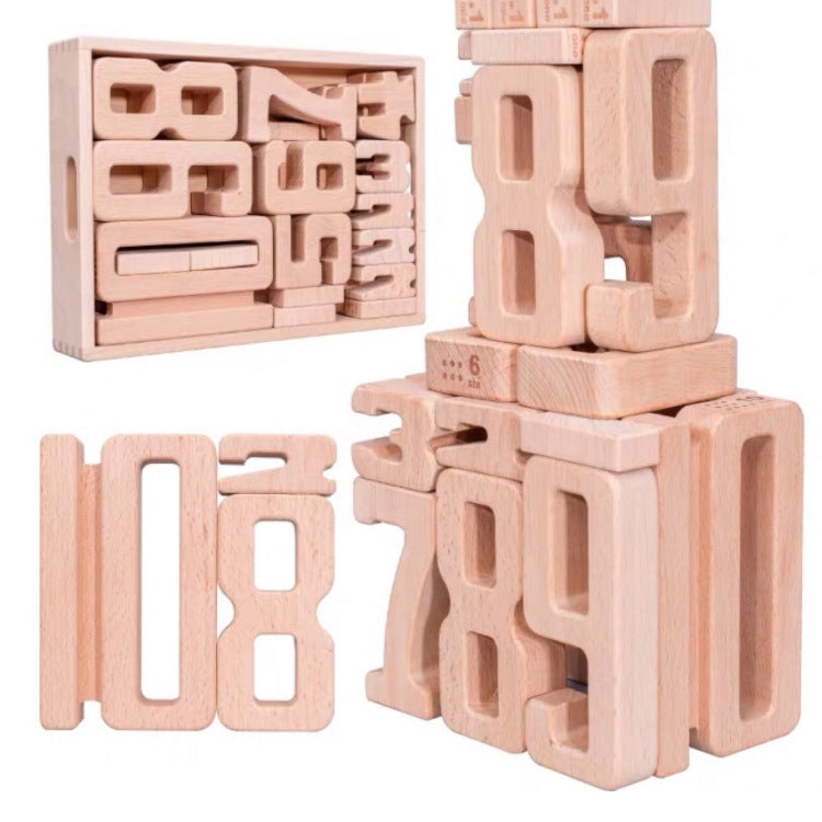 Bloques de construcción de números de haya para niños, juguete de educación temprana de matemáticas, material didáctico, Number Building Blocks(32 PCS / Set)