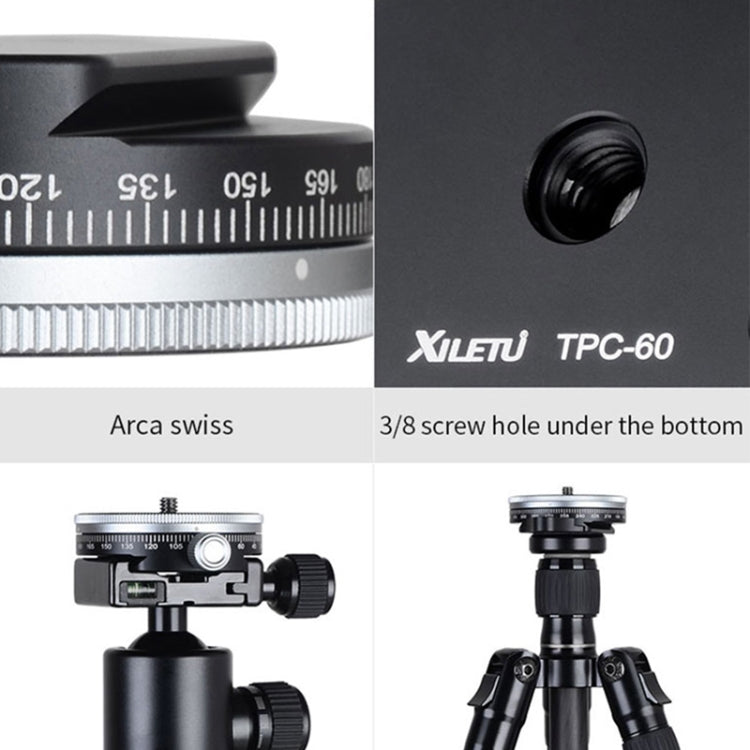 Xiletu TPC60 Soporte de trípode de cabeza panorámica giratoria de 360 grados Placa base de cámara SLR, TPC60