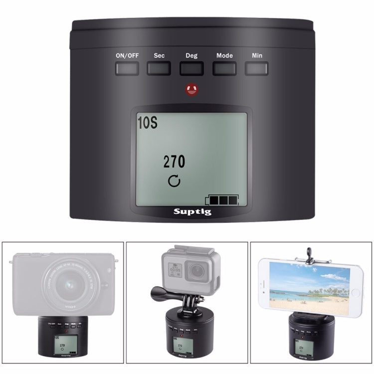 Suptig RSX-350 Adaptador de trípode con cabezal panorámico de 360 grados, estabilizador de lapso de tiempo accionado por energía, soporte giratorio para GoPro HERO9 /8/7/6/5/5 Session /4 Session /4/3+ /3/2/1, Xiaoyi yOtras cámaras de acción