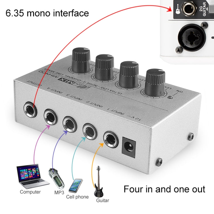 Mini Karaoke Audio Mixer4 Channel Line Mono Micrófono Amplificador de mezcla de sonido para KTV familiar