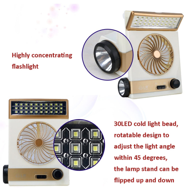 Ventilador solar cuatro en uno con función de linterna de lámpara, enchufe CN, Golden, Azul