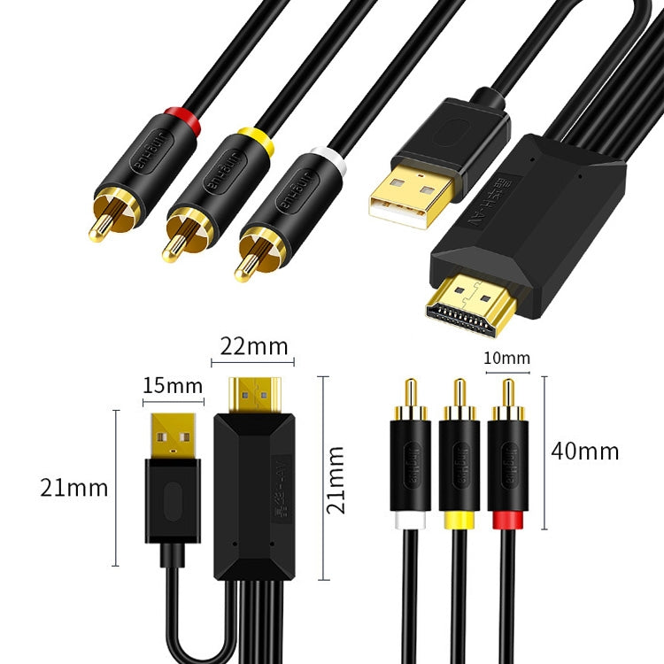 JingHua HDMI-3RCA Cable de conversión HDMI a 3RCA decodificador de TV proyector AV Lotus Cable convertidor, 1m, 2m, 3m, 5m