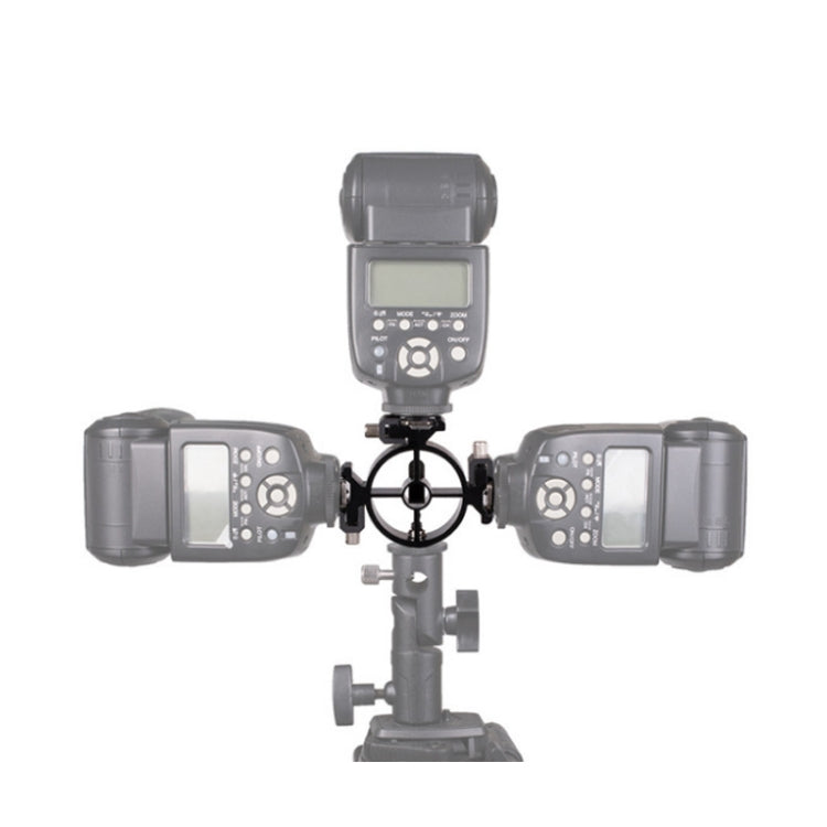 2 uds. Campo redondo 3 cabeza Triple adaptador de montaje de zapata soporte de Flash soporte de soporte de luz, Round Triple Heads Bracket