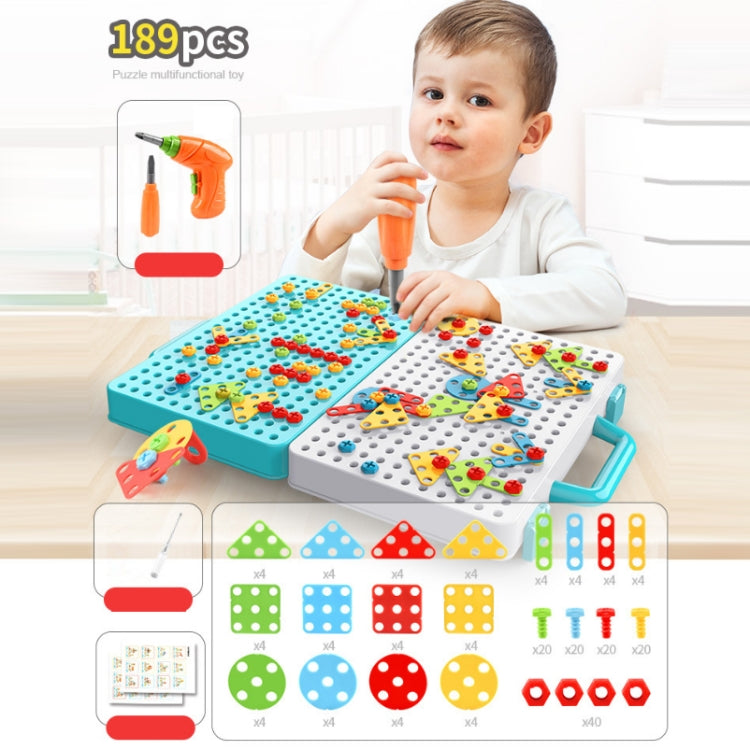 Caja de herramientas de montaje manual de juguete de taladro eléctrico para apretar tornillos para niños, Estilo:, 2D Plane + Manual Drill (188 PCS), 2D Plane + Electric Drill (189 PCS), 3D + Manual Drill (275 PCS), 3D + Electric Drill (276 PCS)       ...