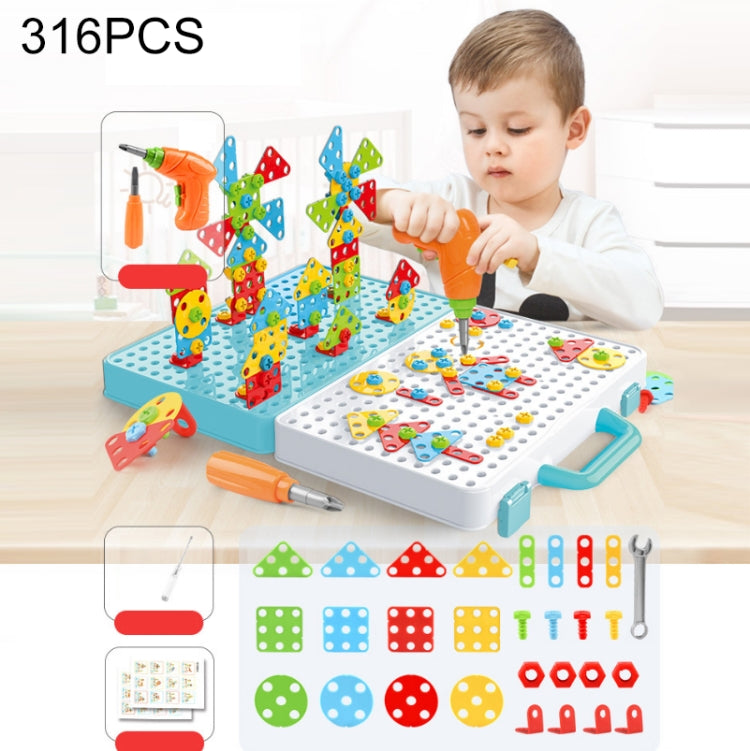 Caja de herramientas de montaje manual de juguete de taladro eléctrico para apretar tornillos para niños, Estilo:, 2D Plane + Manual Drill (188 PCS), 2D Plane + Electric Drill (189 PCS), 3D + Manual Drill (275 PCS), 3D + Electric Drill (276 PCS)       ...