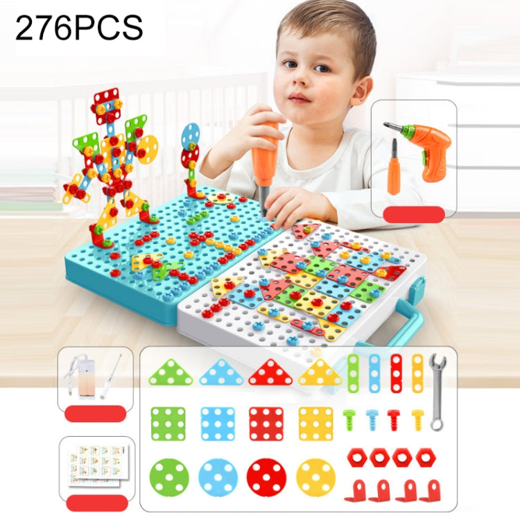 Caja de herramientas de montaje manual de juguete de taladro eléctrico para apretar tornillos para niños, Estilo:, 2D Plane + Manual Drill (188 PCS), 2D Plane + Electric Drill (189 PCS), 3D + Manual Drill (275 PCS), 3D + Electric Drill (276 PCS)       ...