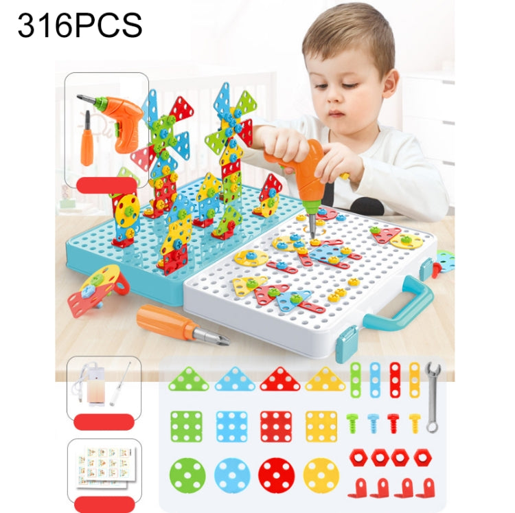 Caja de herramientas de montaje manual de juguete de taladro eléctrico para apretar tornillos para niños, Estilo:, 2D Plane + Manual Drill (188 PCS), 2D Plane + Electric Drill (189 PCS), 3D + Manual Drill (275 PCS), 3D + Electric Drill (276 PCS)       ...