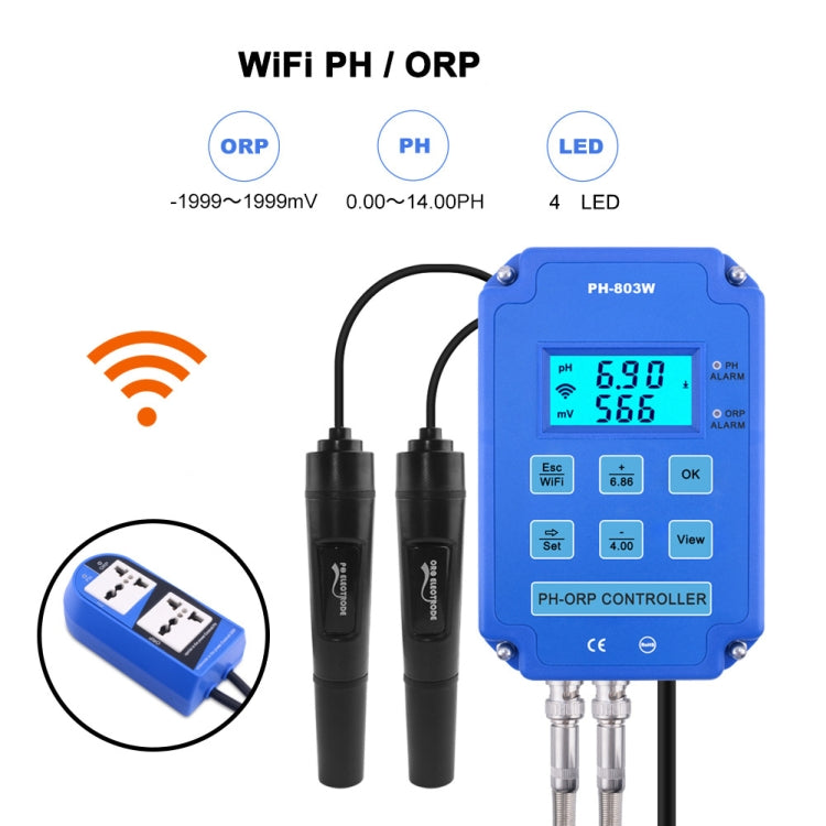 KL-803W teléfono móvil WIFI monitoreo Digital ácido-base y controlador Redox medidor de PH doméstico, enchufe de la UE