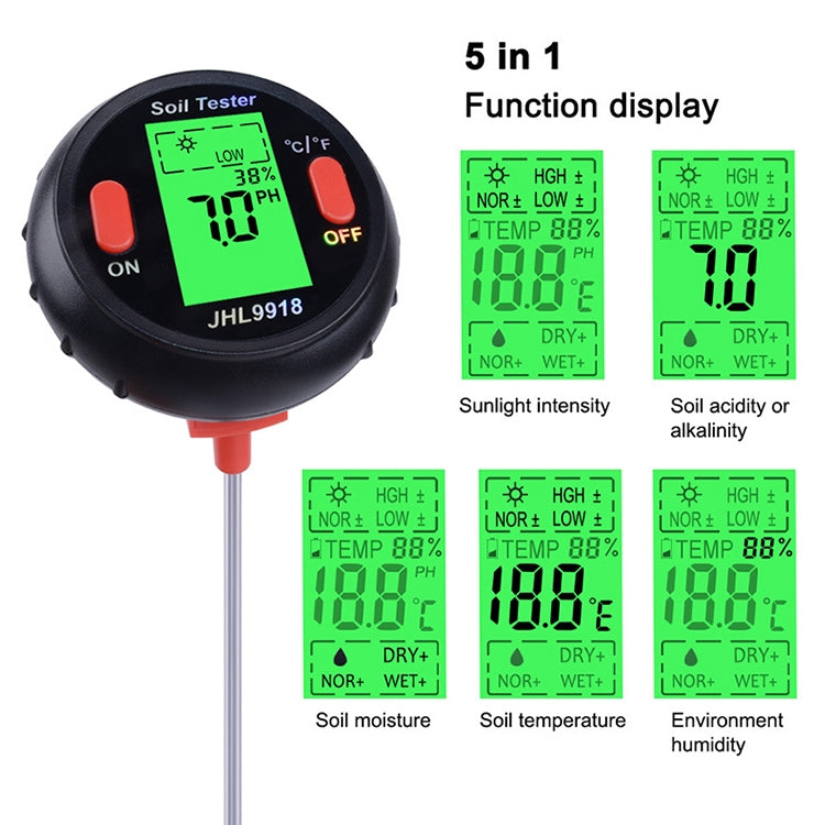 Medidor de suelo cinco en uno PH humedad temperatura fotometría Detector PH fotometría Detector multifuncional, 5 In 1