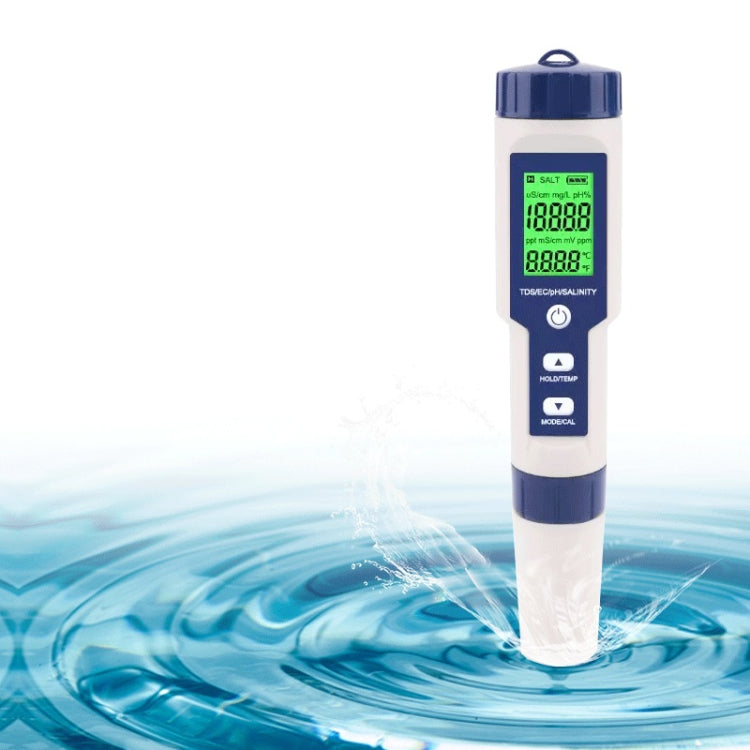 EZ-9909 PH/Salinidad/Temperatura/TDS/EC Pluma de prueba 5 en 1 Detector de calidad del agua multifuncional, 5-in-1 Test Pen