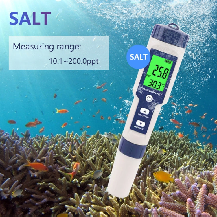 EZ-9909 PH/Salinidad/Temperatura/TDS/EC Pluma de prueba 5 en 1 Detector de calidad del agua multifuncional, 5-in-1 Test Pen