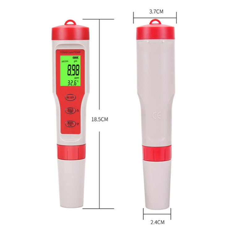 Probador de calidad del agua multifunción portátil 4 en 1 para PH/TDS/EC/TEMP, 4-in-1 Test Pen